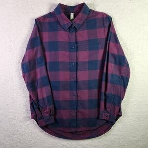 Lululemon Plaid Flannel Shirt Size 8 Purple Long Sleeve Button-Up Pocket Outdoor